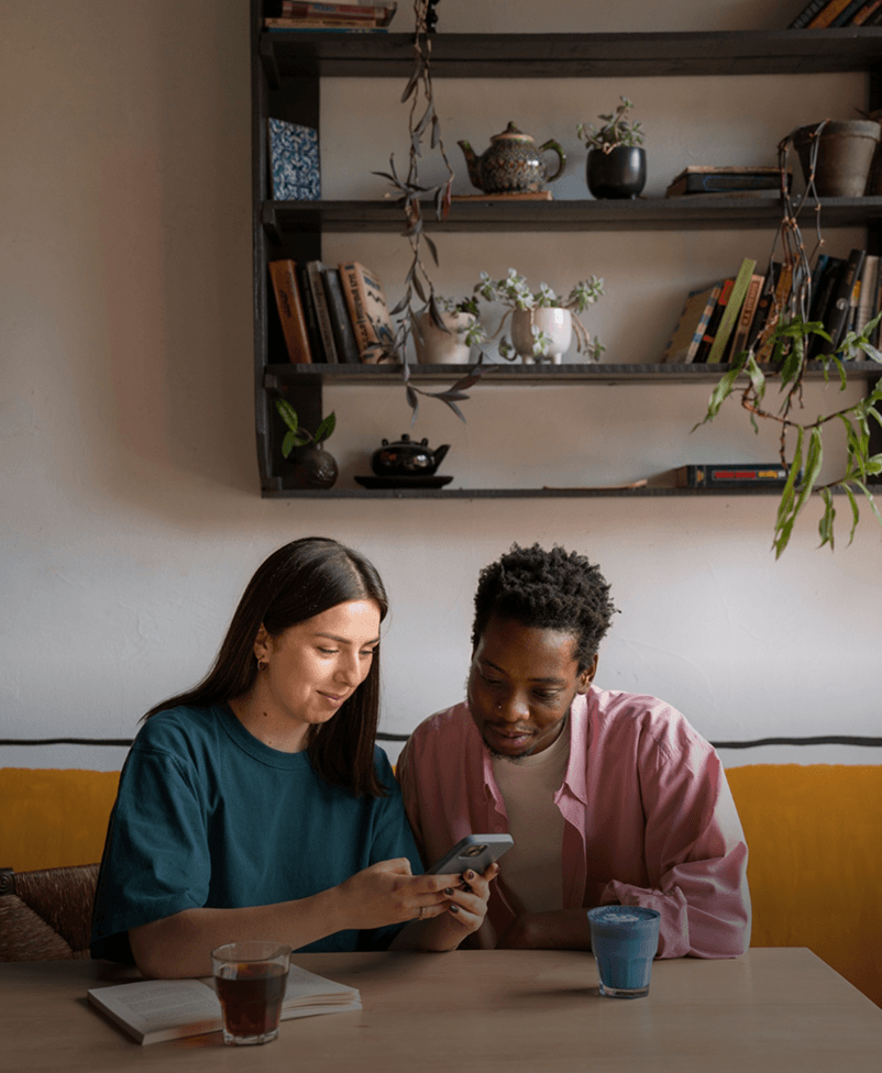 Two people collaborating